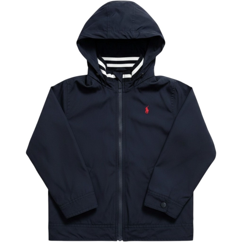 Polo Ralph Lauren Windbreaker Jacket Kids 6 Navy Blue Pony Hidden Hood Preppy